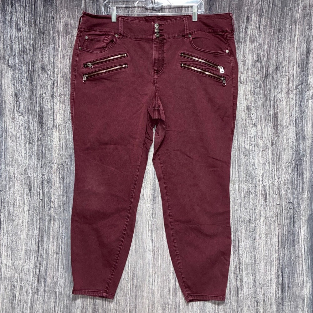 Torrid Jeans Jegging Maroon Zipper Pockets Stretch High Rise Women Size 24R